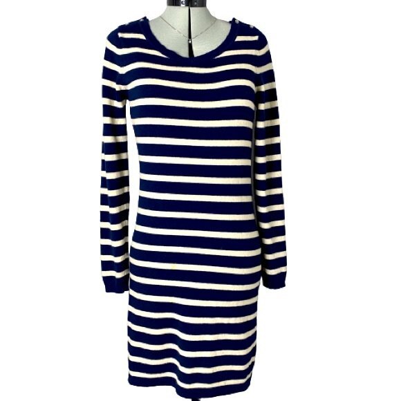 Banana Republic Sweater Dress Navy and White Striped Long Sleeve Size M - Picture 1 of 10